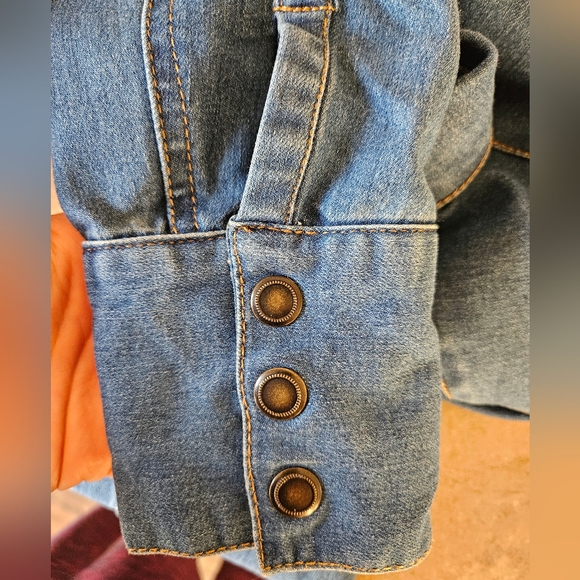 Free People Dynomite Stretch Denim Button Long Sleeve Pocket Mini Dress Medium - Picture 6 of 10